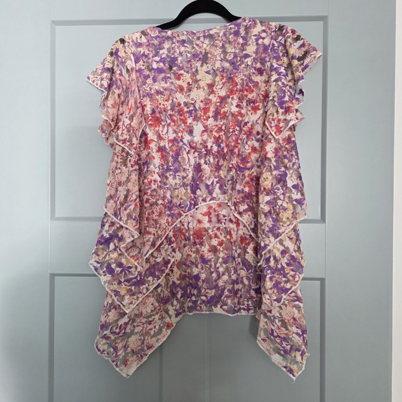 One World Boho Floral Tiered Ruffle Top Size Small Flowy Handkerchief Hem - Picture 2 of 6